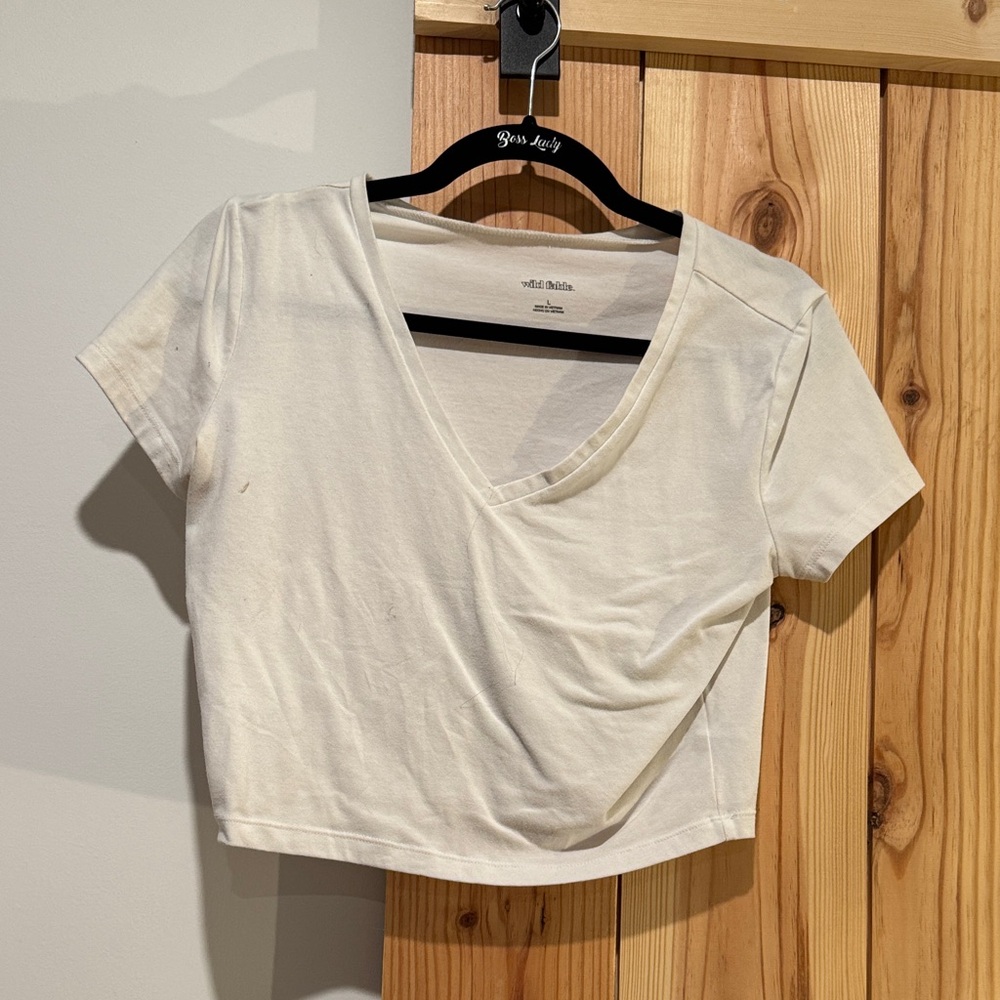Wild Fable White V-Neck Crop Top